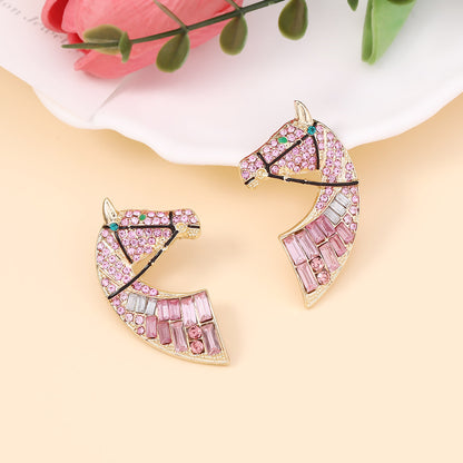 Innovative Animal-Themed Horse Head Rhinestone Stud Earrings – Creative Alloy, Luxurious Yet Affordable, Versatile and Statement-Making Jewelry for Unique Personalities