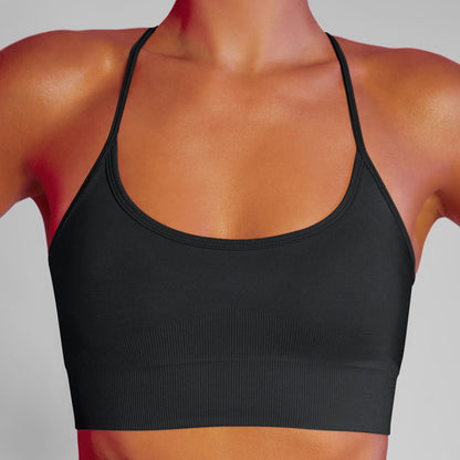 Seamless Cross Back Sports Bra with Thin Straps Low Neck Athletic Yoga Top for Women Ideal for Running and Fitness Enthusiasts and Comfortable Activewear