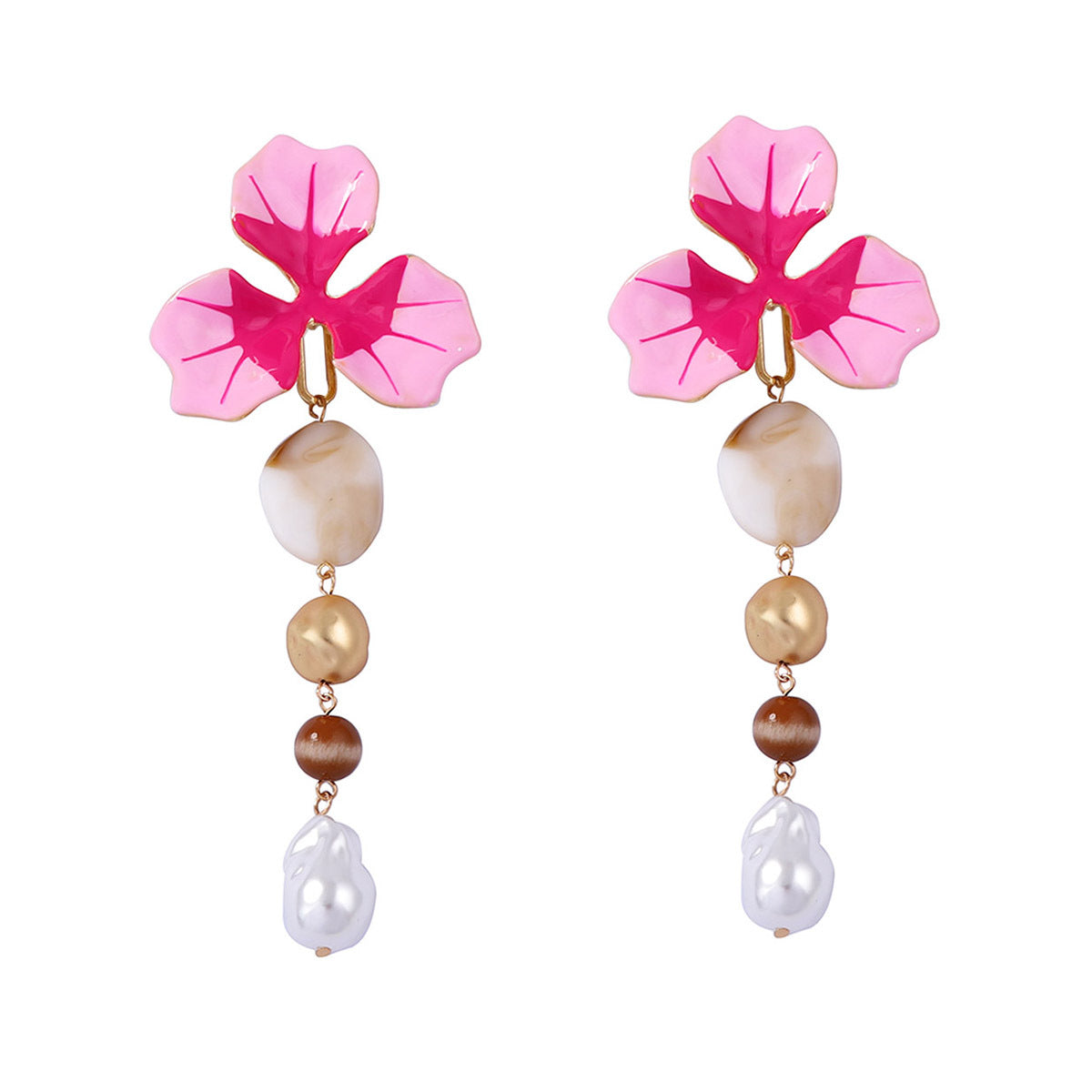 Elegant Luxe Alloy and Resin Y-Shaped Necklace for Women – Stunning Drip Oil Floral Bead Design for a Touch of Sophistication