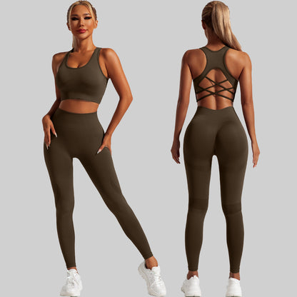 Seamless Yoga Outfit for Women High Waisted Peach Butt Leggings Sports Bra Set for Comfort and Style