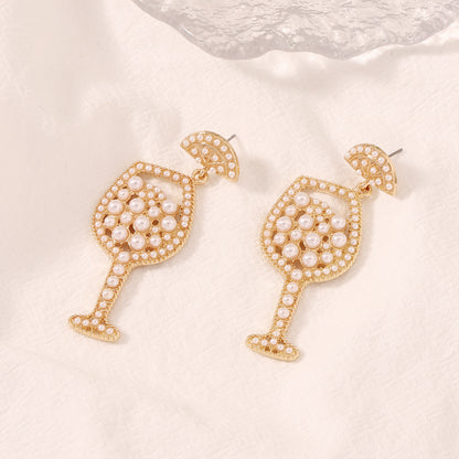 Chic Party Style Crystal-Embellished Pearl Drop Earrings - Creative Bottle Design for Trendy Women, Perfect for Gifting and Everyday Wear