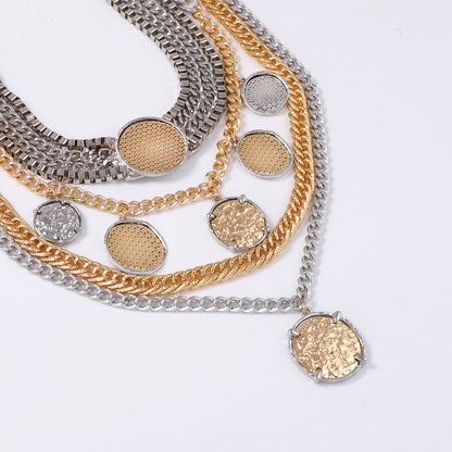 Trendy Geometric Badge Pendant Layered Chain Necklace Set for Women - Hip-Hop Punk Style Jewelry with Unique Personalization