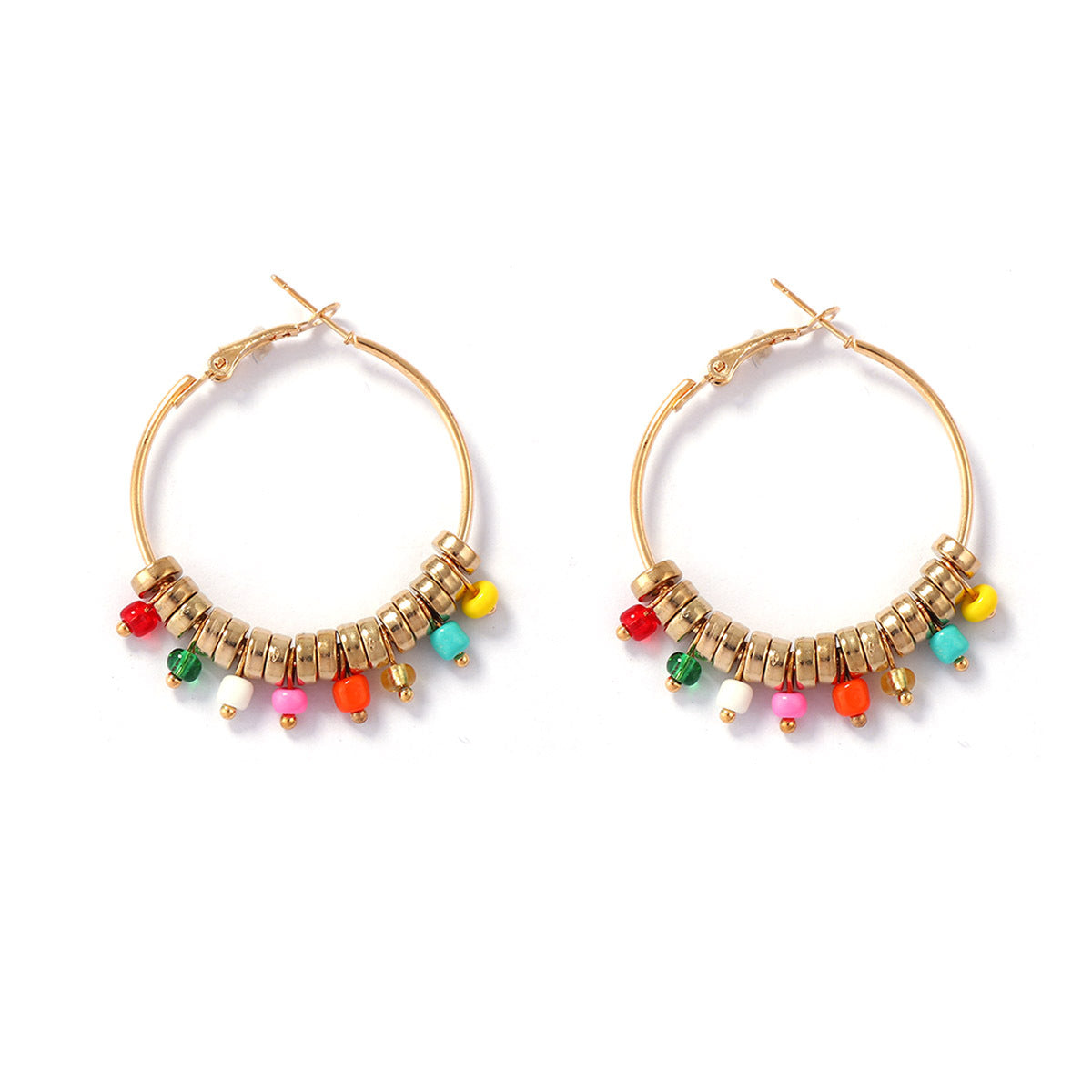 Bohemian-Inspired Statement Earrings: Unique Round Beaded Alloy Geometric Drop Earrings for Women - Trendy Thai Design