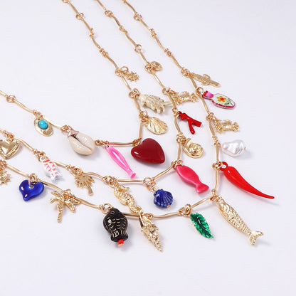 Charming Ocean-Inspired Layered Necklaces for Women – Adorable Fish, Heart, and Geometric Pendants Perfect for Vacation & Casual Wear