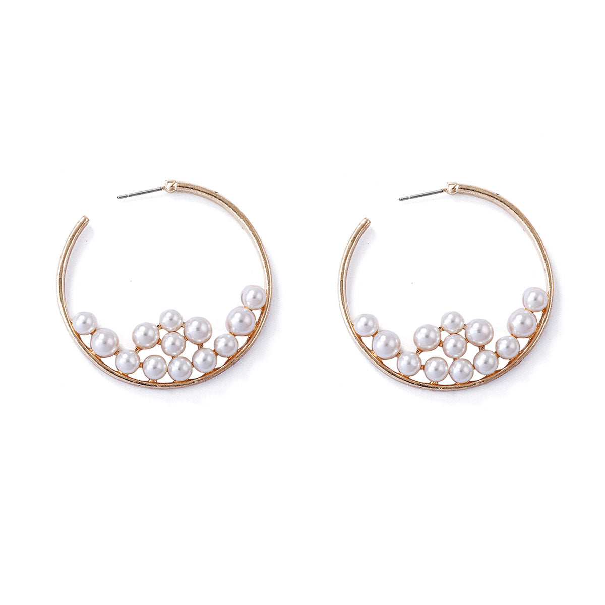 Chic Minimalist Alloy Geometric Design Faux Pearl C-Shaped Hoop Earrings - Versatile, Stylish Jewelry for Women