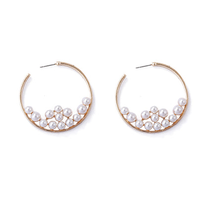 Chic Minimalist Alloy Geometric Design Faux Pearl C-Shaped Hoop Earrings - Versatile, Stylish Jewelry for Women