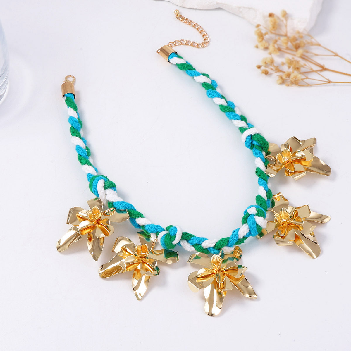 Bohemian Handmade Woven Flower Pendant Necklace for Women - Unique, Artisan-Designed, and Eye-Catching Statement Jewelry
