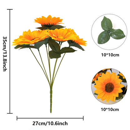 Realistic 5-Branch Sunflower Bouquet - Elegant Latin Daisy Silk Flowers for Stylish European Home Décor - Perfect for Rustic and Country Settings