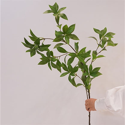 Realistic Mahogany Wood Faux Green Plant Leaves for Scenic Decoration – Perfect for Photography Props, Home Décor, and Japanese Bellflower Aesthetics