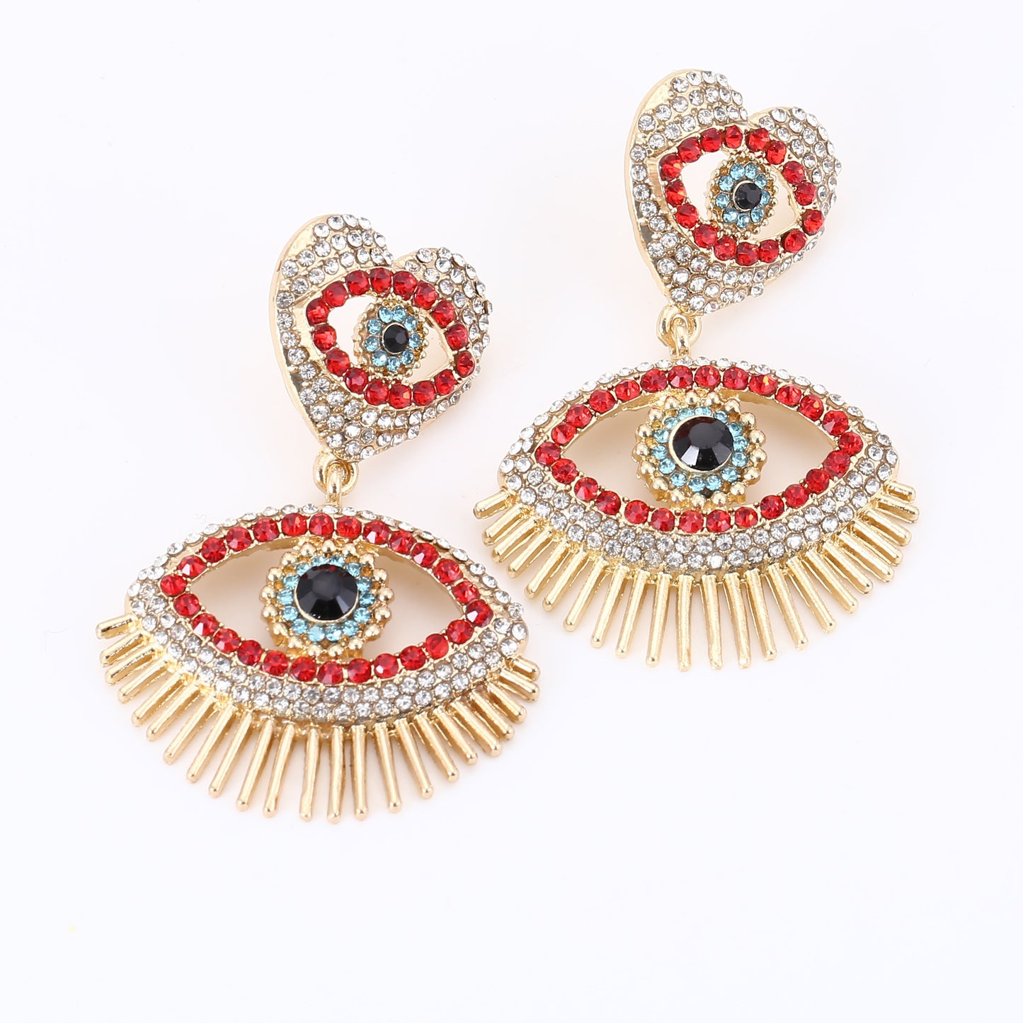 Vintage Double Layer Alloy Geometric Eye Tassel Earrings with Sparkling Gemstone Accents – Chic Statement Jewelry for Every Occasion