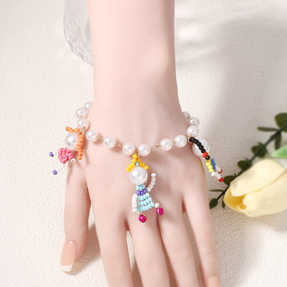 Stylish Summer Handmade Beaded Cartoon Character 3D Necklace and Bracelet Set - Unique, Fresh Design Inspired by Pearl Accents for Trendy Fashion Lovers
