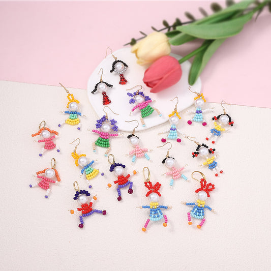 Unique Handcrafted Cartoon Character Beaded Hook Earrings - Quirky, Adorable Designs for a Playful Style