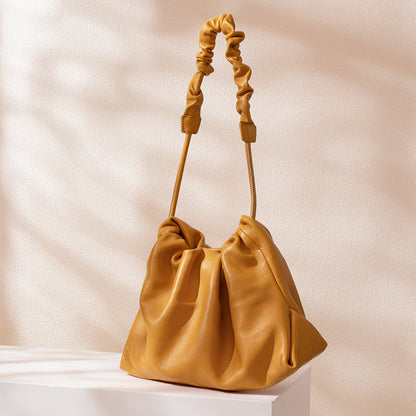 Luxury Genuine Leather Designer Drawstring Cloud Bag Chic Minimalist Crossbody and Shoulder Bag with Pleated Detailing for Unique Style