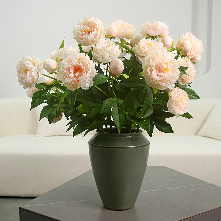 Elegant Faux Peony Flowers for Nordic Style Living Room & Dining Table Decor - Luxurious Three-Headed Blooming Peony Arrangement for a Chic Aesthetic