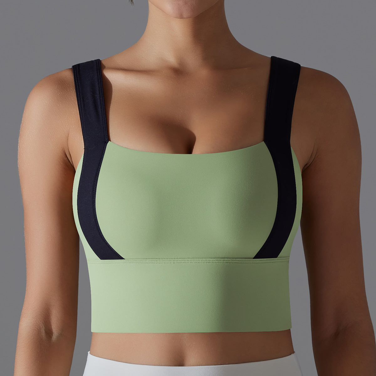 Color Block Wide Strap Sports Bra with Removable Pads for Running Yoga and Fitness for Women