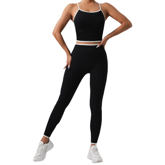 HUIJIN Color Block Yoga Set Comfortable Cami Top 3 4 Length Pants for Optimal Performance in Your Workouts