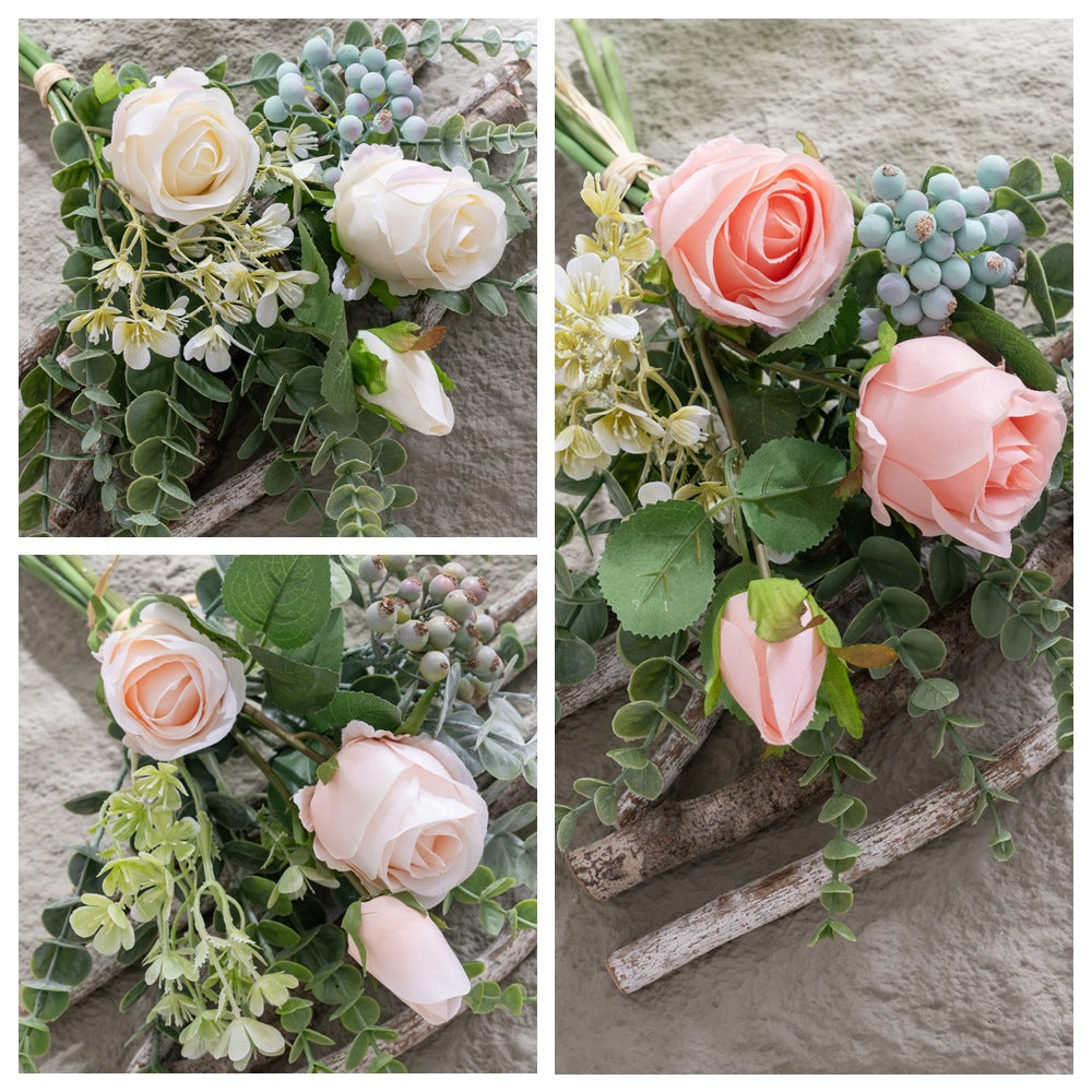 Stunning INS-Style Mira Rose Bouquet - Realistic Artificial Flowers for Home Décor and Wedding Celebrations - Perfect for Any Occasion (Model YC1052)