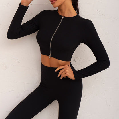 High Performance Compression Sports Bra with Long Sleeve Workout Jacket Relaxed Fit Pants and Yoga Outfit for Comfort and Flexibility