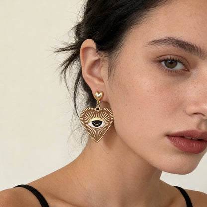 Exaggerated Alloy Dripping Oil Deep Red Heart Shaped Evil Eye Earrings for Women with Unique Textured Design – Perfect for Halloween and Beyond