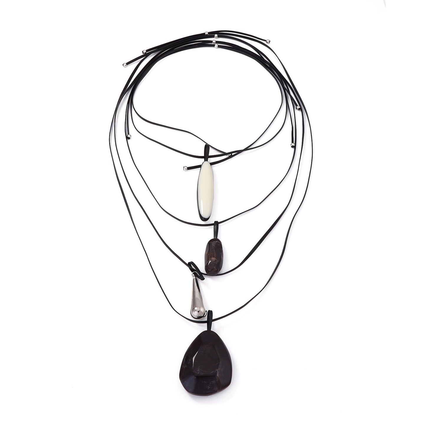 Stylish Vintage-Inspired Multi-Layer Leather and Geometric Resin Necklace for Women - Unique CCB Pendant Jewelry