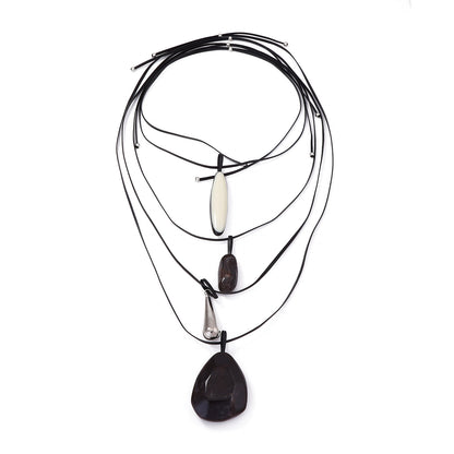 Stylish Vintage-Inspired Multi-Layer Leather and Geometric Resin Necklace for Women - Unique CCB Pendant Jewelry