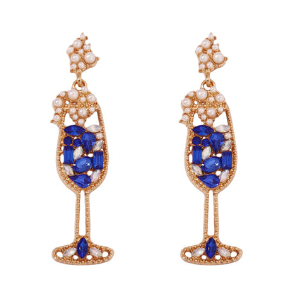 Elegant Vintage Pearl-Inspired Dazzling Rhinestone Wine Glass Earrings – High-Quality, Trendy, and Perfect for Any Occasion
