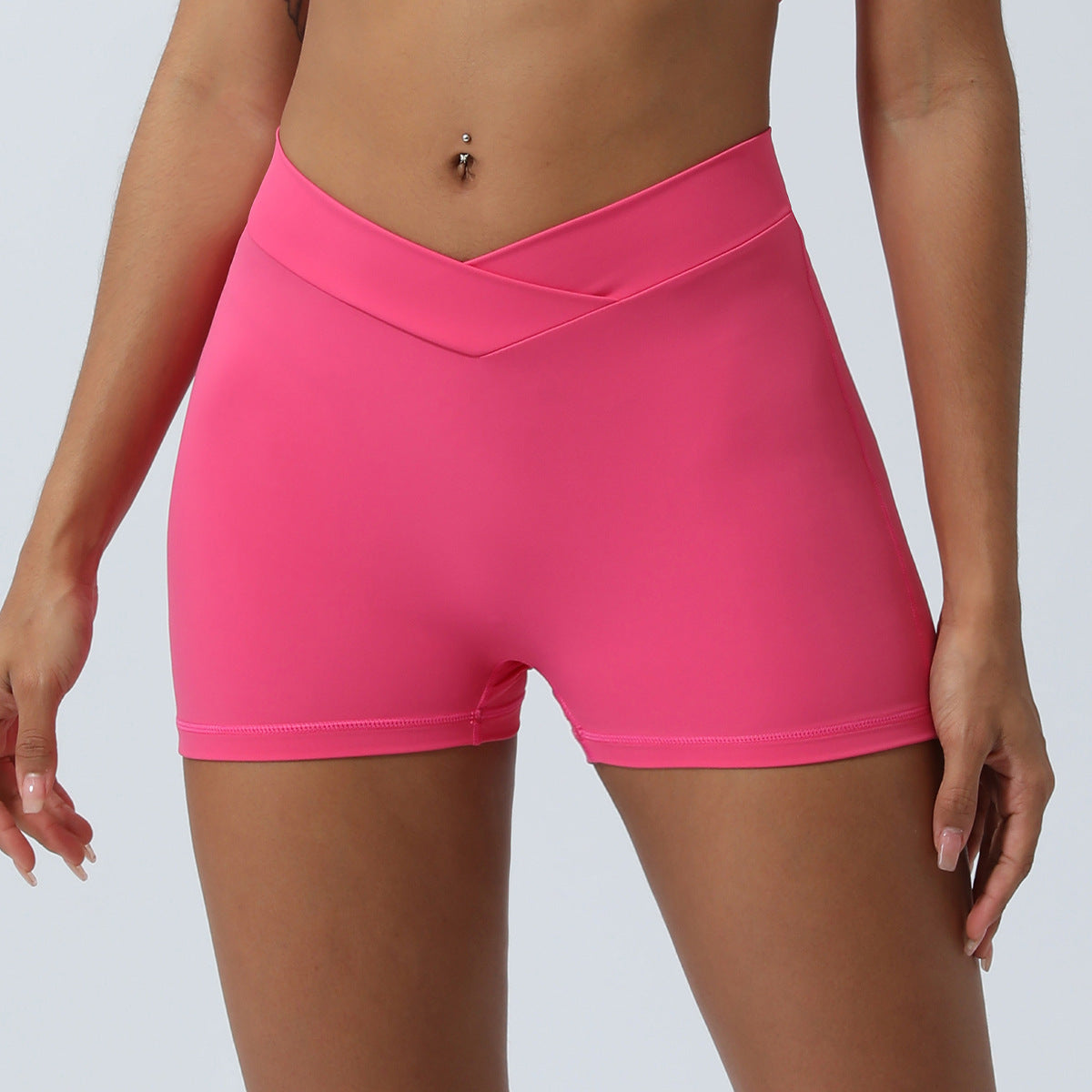 Women's Cross V Waist Peach Lifting Workout Shorts No Show Crossover Yoga Shorts for Running Fitness