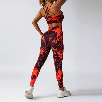 Tie Dye High Waisted Leggings and Sports Bra Set for Women Outdoor Yoga Apparel with Supportive Fit and Print