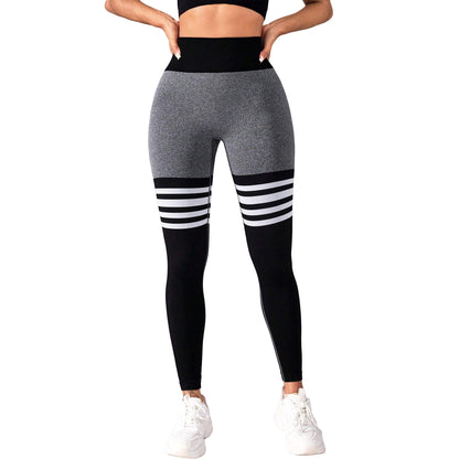 High Waisted Striped Outdoor Sports Leggings for Women Butt Lifting Yoga Pants for Quick Dry Running and Fitness