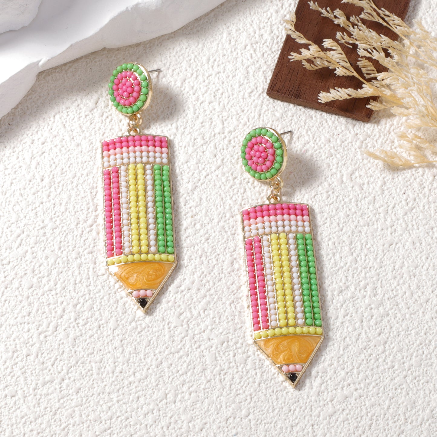 Charming Candy-Colored Pencil Bead Earrings - Perfect for Women and Teachers' Day Gifts