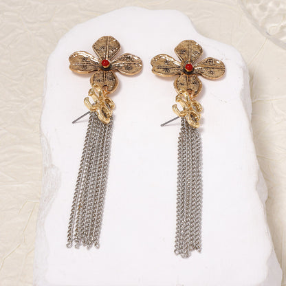 Bohemian Vintage Style Distressed Floral Long Tassel Chain Earrings - Exquisite Lightweight Luxury Jewelry to Elevate Your Look