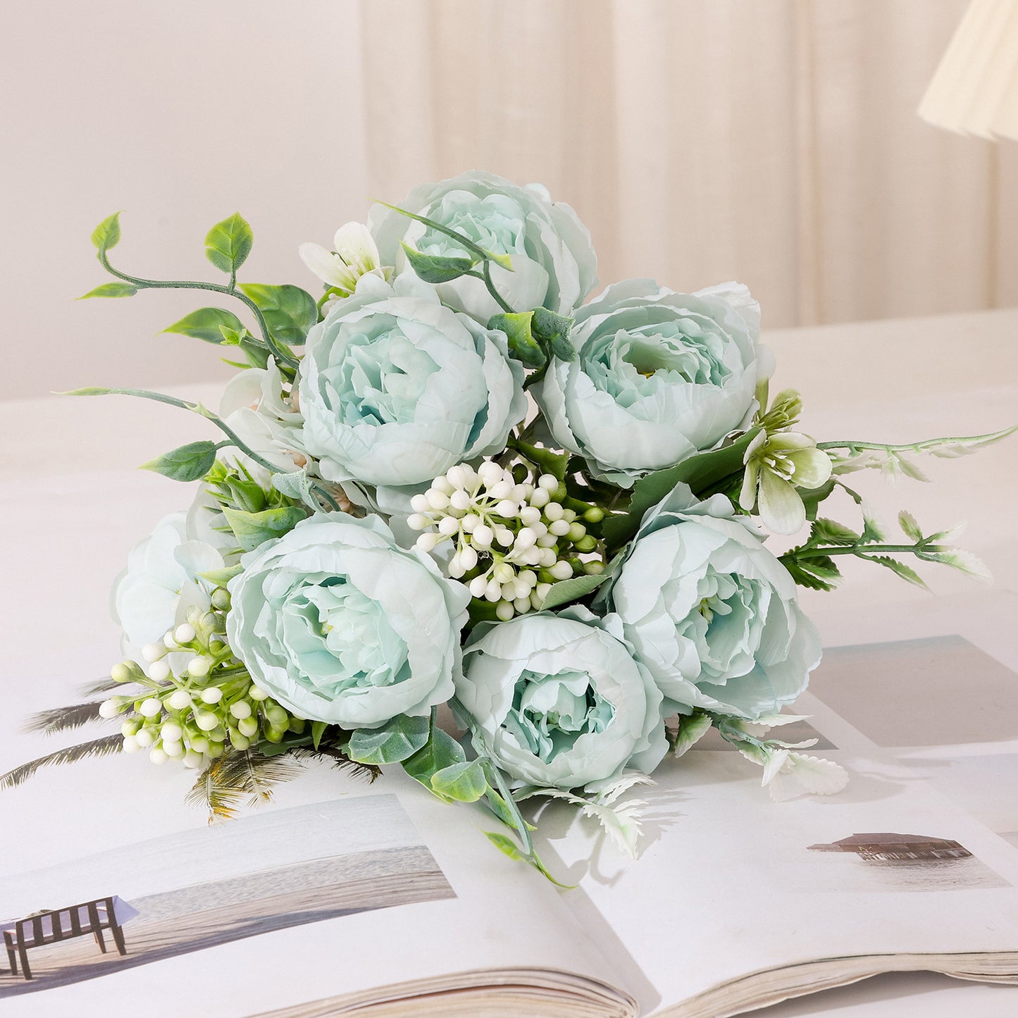 Exquisite Handcrafted Silver Snow Peony Flower Bouquet – Stunning Faux Floral Decor for Weddings and Festive Celebrations, Perfect Indoor Accent Piece