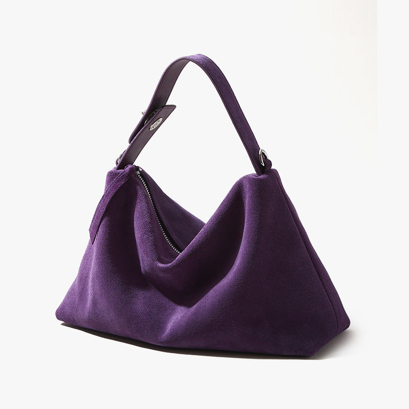 Chic Fall Winter Crossbody Pillow Bag for Women Japanese and Korean Inspired Unique Artsy Design Luxury High Gloss Suede Leather Authentic Real Leather Shoulder Bag