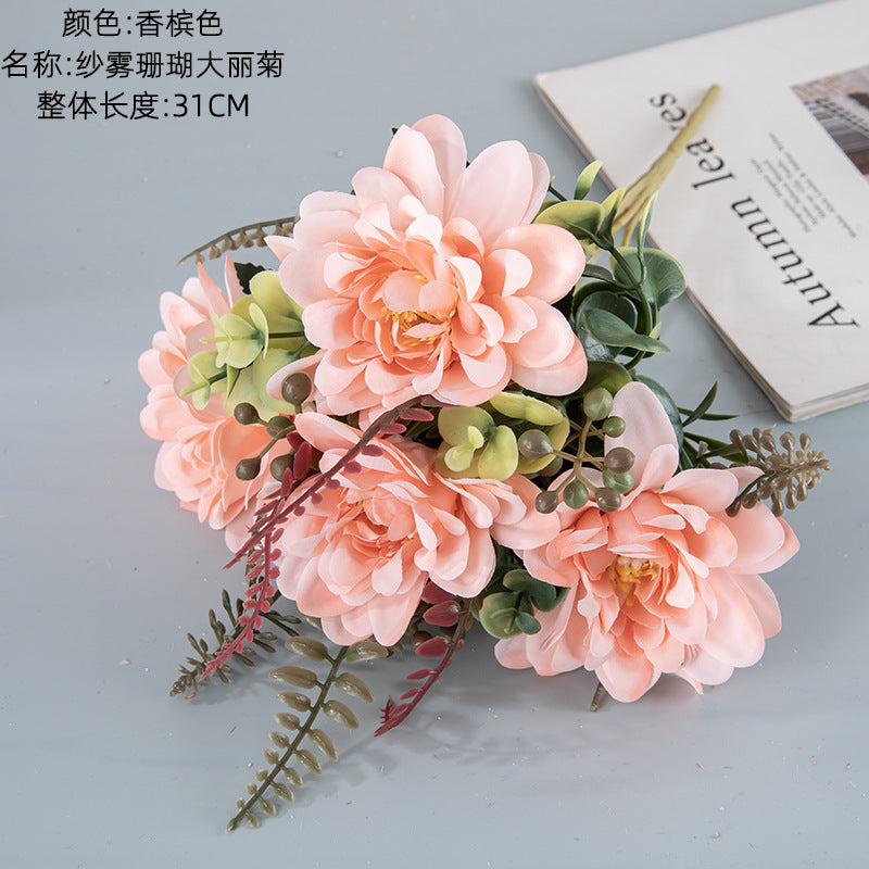 Stunning Foggy Coral Dahlia Faux Flowers for Home Decor - Perfect for Weddings & Events - INS-Style Artificial Blooms MW95003