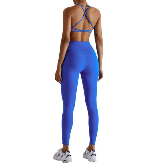 Women's Yoga Suit Set with Cross Back Design Quick Dry Outdoor Exercise Clothing for Running and Yoga Comfortable Fitness Leggings