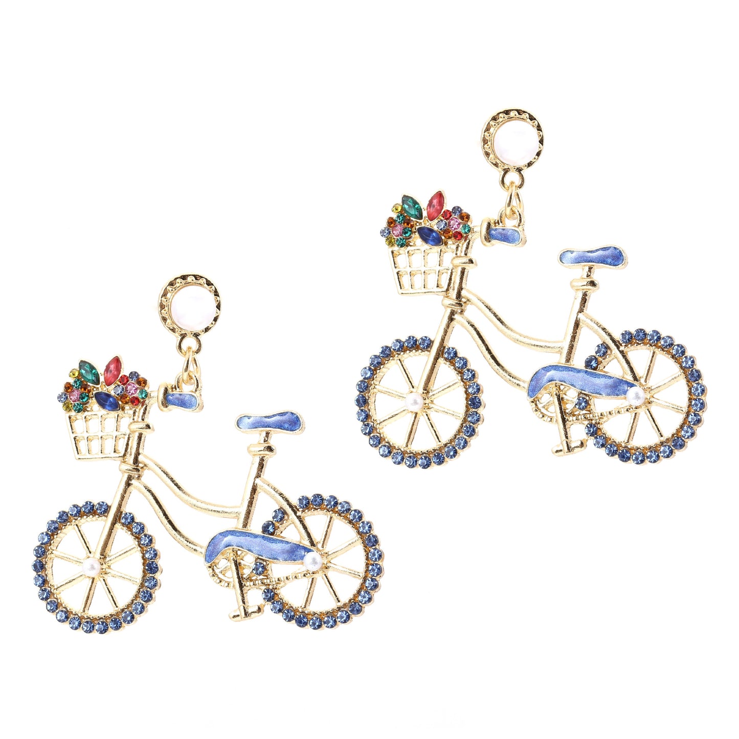 Charming Pearl and Rhinestone Bicycle-Inspired Zinc Alloy Cutout Earrings – Stylish, Lightweight, and Perfect for Everyday Wear