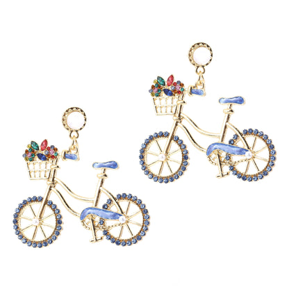 Charming Pearl and Rhinestone Bicycle-Inspired Zinc Alloy Cutout Earrings – Stylish, Lightweight, and Perfect for Everyday Wear