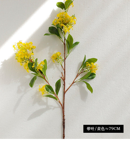 Realistic Golden Osmanthus Branch - Stunning Home Decor Artificial Green Plant Fake Flowers - Perfect for Photography Props and Elegant Interior Design