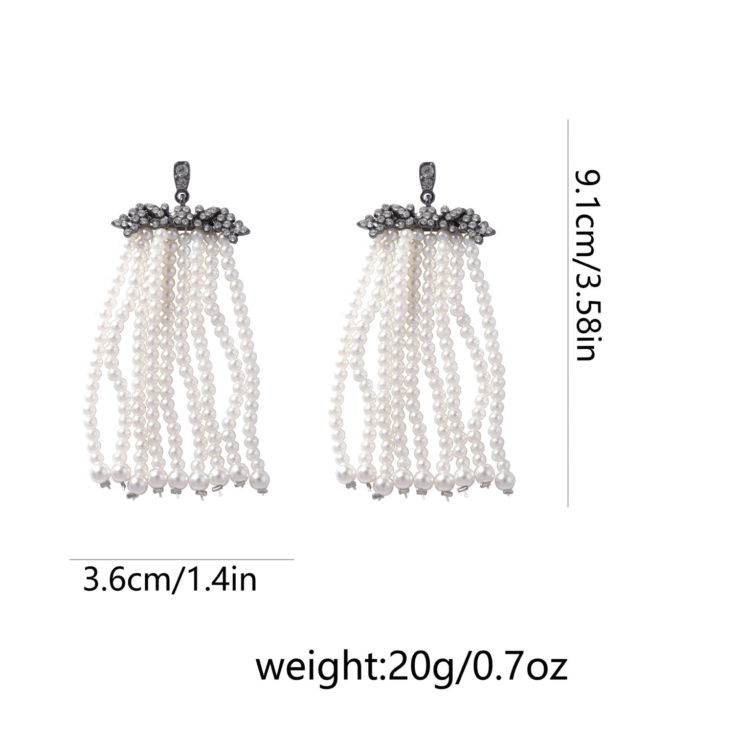 Creative and Exaggerated Geometric Pearl-Style Tassel Earrings for Women - Glamorous Zirconia Accents and Unique Design