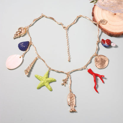 Bohemian Style Exaggerated Alloy Drip Oil Ocean-inspired Animal Pendant Necklace - Unique, Stylish, and Versatile Jewelry for Every Occasion