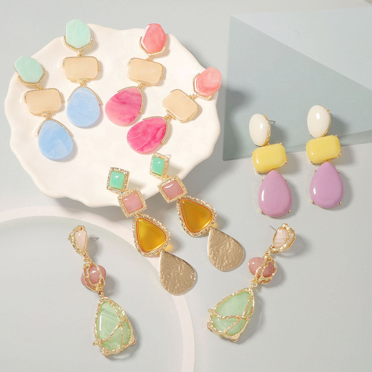 Best-Selling Bohemian Colorful Acetic Acid Resin Alloy Long Drop Earrings - Trendy, Lightweight, and Stylish Jewelry for Every Occasion