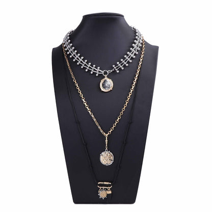 Trendy Multi-Layer Geometric Alloy Badge Pendant Necklace - Cool Chic Style for Unique Fashion Statements