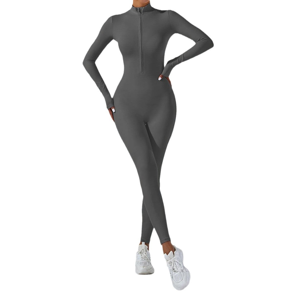 Seamless Sculpting Yoga Jumpsuit with Zipper Long Sleeve High Elastic Workout Bodysuit for Women for Outdoor Sports and Fitness