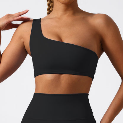 Versatile One Shoulder Sports Bra with Removable Cups Ideal for Yoga and Fitness