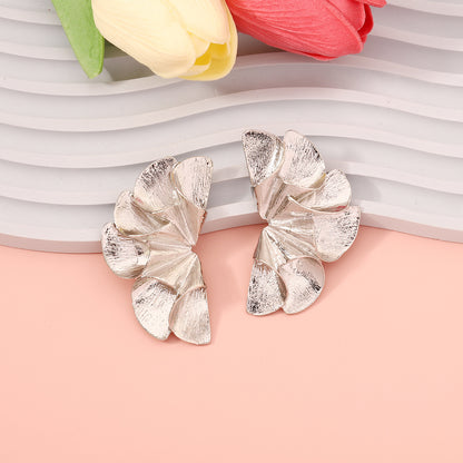 Exquisite Oversized Women's Earrings - Metal Lightweight Luxury WAVED Floral Design for a Chic Statement Look