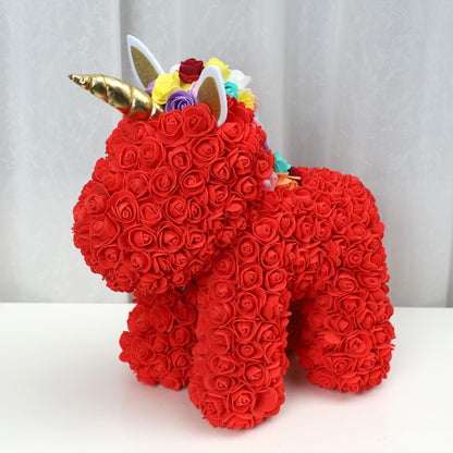 Beautifully Crafted Faux Flower Unicorn Bear: A Stunning Gift of PE Foam Rose Teddy Bear for Girlfriends - Perfect for Birthdays, Valentine's Day, and Eternal Love