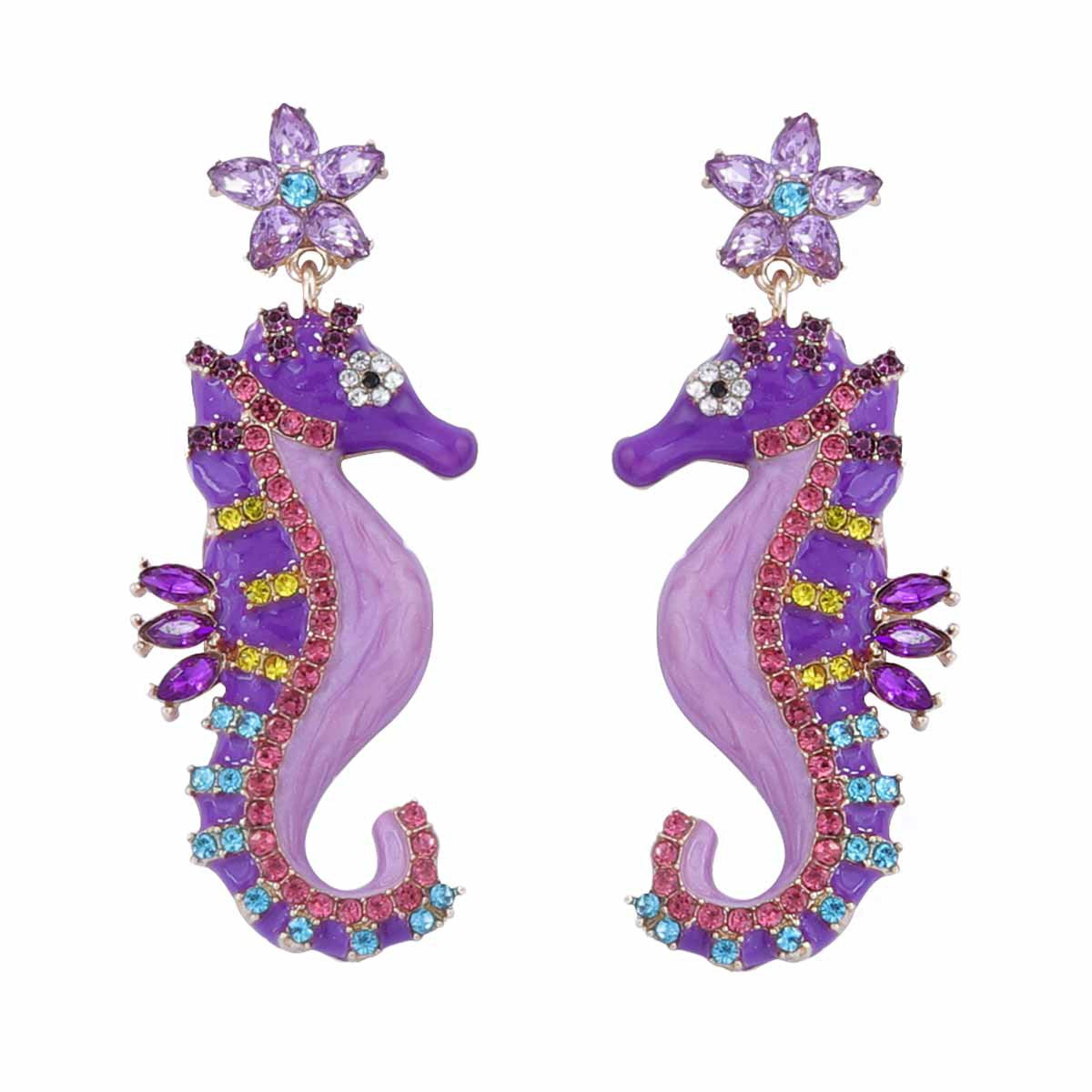 Chic Personality-Driven Lightweight Luxury Cute Seahorse Alloy Earrings with Sparkling Rhinestone Inlay - Perfect for Any Occasion!