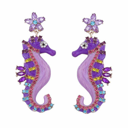 Chic Personality-Driven Lightweight Luxury Cute Seahorse Alloy Earrings with Sparkling Rhinestone Inlay - Perfect for Any Occasion!