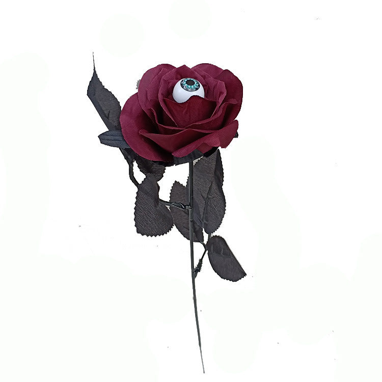 Realistic Black Artificial Rose with Creepy Eyeball Decoration - Perfect for Halloween Parties and Events