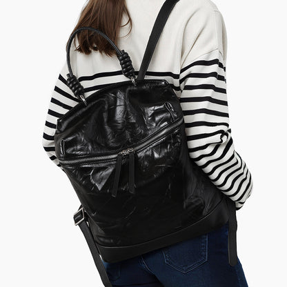 Grain Leather Hand Gripped Textured Double Shoulder Bag Fashionable Everyday Backpack with Large Capacity